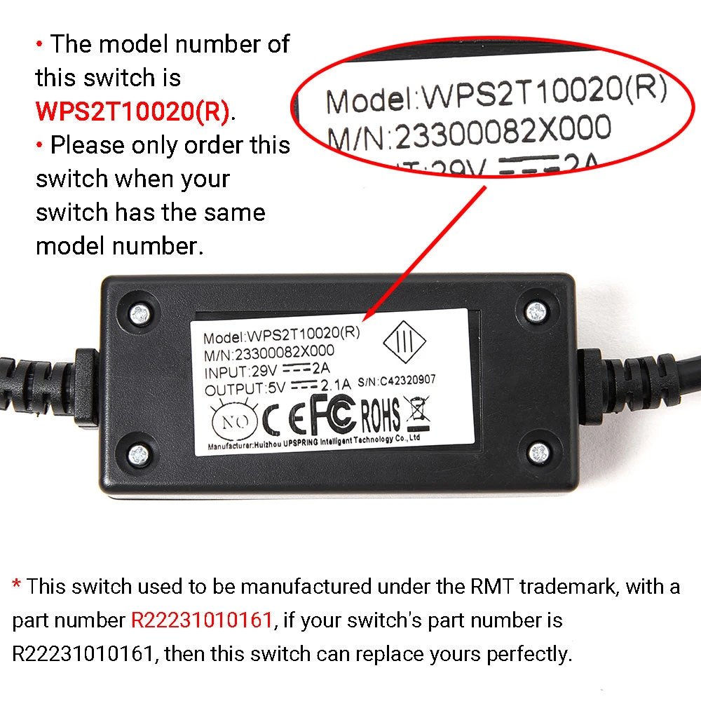RMT R22231010161/ WPS2T10020(R) 2 Button Switch For Recliner/Lift Chair 2 RMT R22231010161/ WPS2T10020(R) 2 Button Switch For Recliner/Lift Chair - Image 2