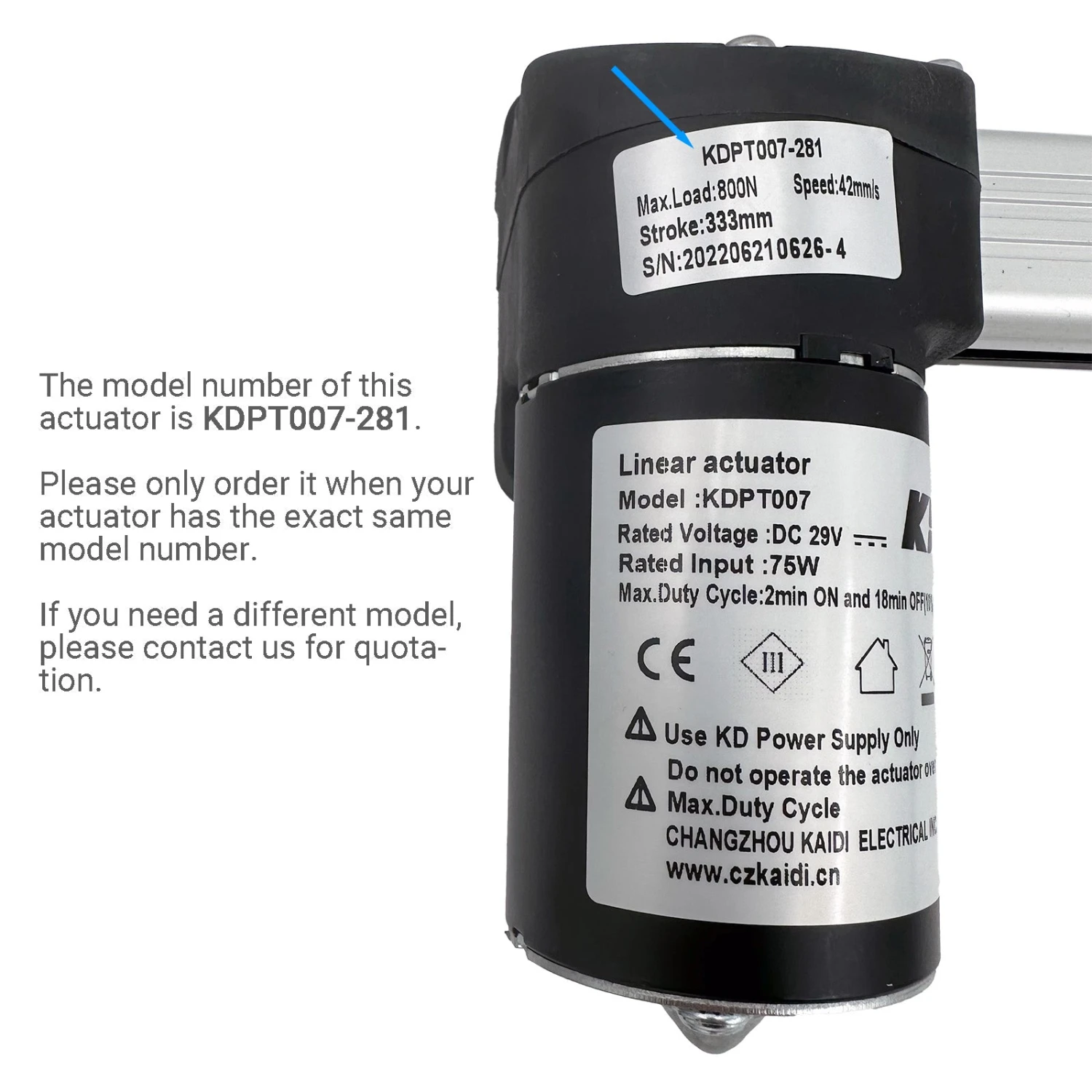 Kaidi KDPT007-281 Linear Actuator 2 Kaidi KDPT007-281 Linear Actuator - Image 2