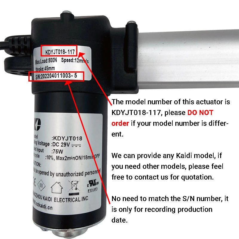 Kaidi KDYJT018-117 Linear Actuator Motor Assembly 2 Kaidi KDYJT018-117 Linear Actuator Motor Assembly - Image 2
