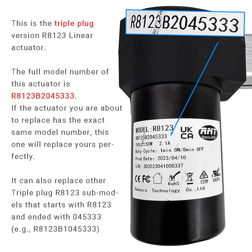 RMT R8123B2045333 Linear Actuator For Recliner/Lift Chair With Triple Plug 2 RMT R8123B2045333 Linear Actuator For Recliner/Lift Chair With Triple Plug - Image 2